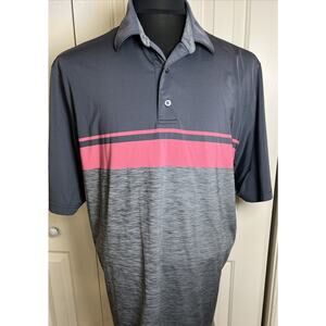 FJ Foot Joy Golf Polo Shirt Mens Large Gray Pink ColorBlock Short Sleeve Stretch